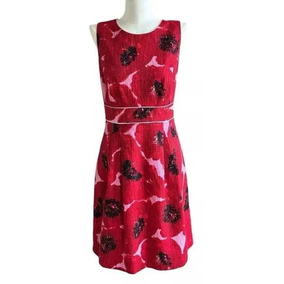 Ann Taylor Red Round Neck Sleeveless Lined Dress w/Zipper Closure - Picture 1 of 11